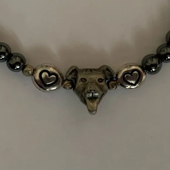 Two Hearts Dog Hematite Bracelet - Picture 3 of 6